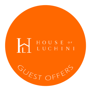 House of Luchini orange circular badge with text "Guest Offers"